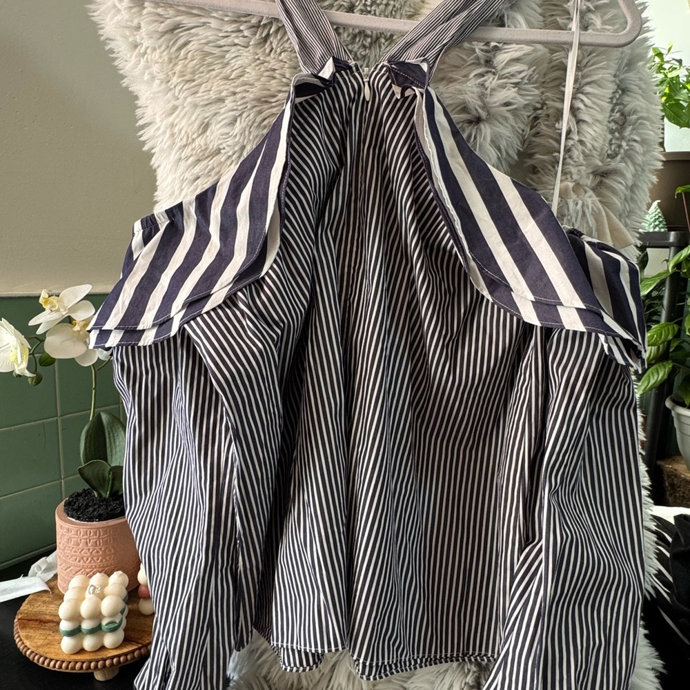 J. Crew Navy and White Striped Halter Blouse